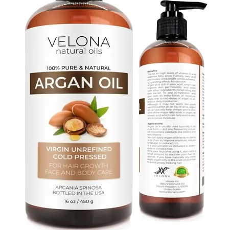 Velona Argan Oil - Stimulates Hair Growth, Hydrates Skin & Nails, Unrefined - 8 Fl Oz