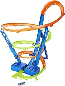 Hot Wheels Track Set and 1:64 Scale Toy Car, 29" Tall Track with Motorized Booster for Fast Racing, Action Spiral Speed Crash Playset