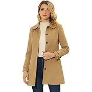 Allegra K Women's Peter Pan Collar Contrast Trim Single Breasted Winter Long Coat