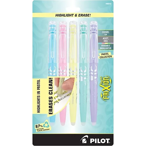 Pilot FriXion Light Pastel Collection Erasable Highlighters, Assorted, 5-Pack