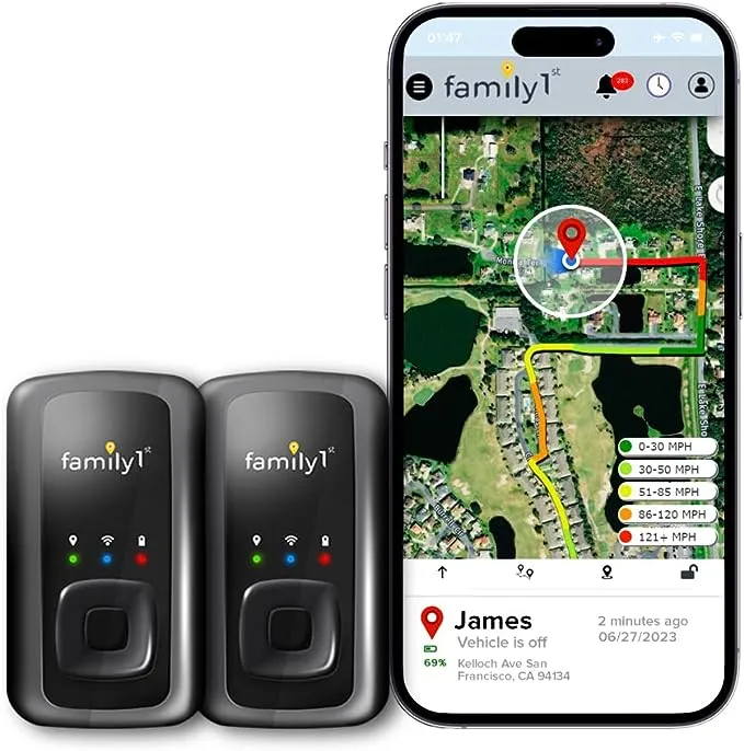 Family1st Kompakter versteckter unbegrenzter Echtzeit-GPS-Tracker für Autos, Fahrzeuge, LKWs, Lieben mit App.