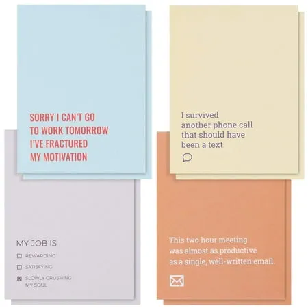 8 Pack Funny Sarcastic Notepads for Work & Office, Novelty Memo Note Pads Gift for Coworkers, 4 Designs, 4.25x5.5