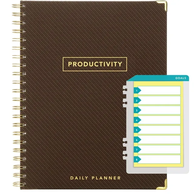 Global Printed Products Planner with Bookmark and Notepad - Spiral Notebook for Daily Planning - 8.5" x 11" (Brown)