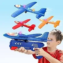 Aiencsai 3 Pack Airplane Launcher Toy 12.6" Foam Glider Led Plane 2 Flight Mode Catapult Plane for Kids Outdoor Sport Flying Toys Gifts for 4 5 6 7