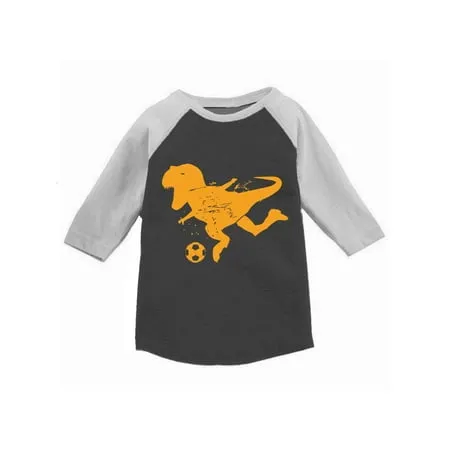 Awkward Styles Soccer Dinosaur Toddler Raglan Dinosaur Jersey Shirt for Kids Soccer Fans Dinosaur Tshirt for Toddler Boy Soccer Shirt for Toddler Girl Dinosaur Soccer Raglan for Kids Sports Fan