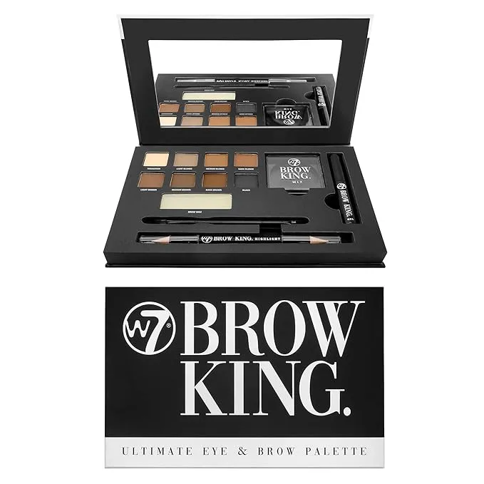 W7 Brow King Ultimate Eyebrow Kit - Shape, Define & Groom Palette - Professional Makeup Set