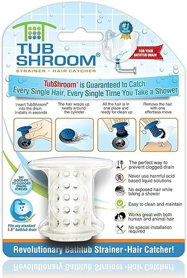 TubShroom The Revolutionary Tub Drain Protector Hair Catcher/Strainer/Snare, White, 2.25 x 2.25 Inch