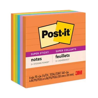 Post-it Notes Super Sticky 6 Pads Ultra Colors 4 x 4 Lined