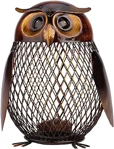 Tooarts Owl Shaped Metal Coin Bank Box Handwork Crafting Art 