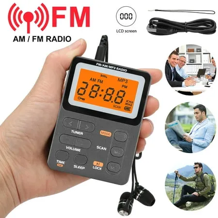 Personal AM/FM Pocket Radio Portable Vr-robot, Mini Digital Tuning Walkman Radio, with Rechargeable Battery, Earphone, Lock Screen for Walk/jogging/g