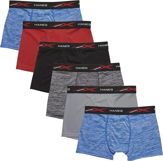 Hanes Boys' X-Temp Boxer Briefs, Moisture Wicking Breathable Underwear, Tagless, Assorted 6 Pack