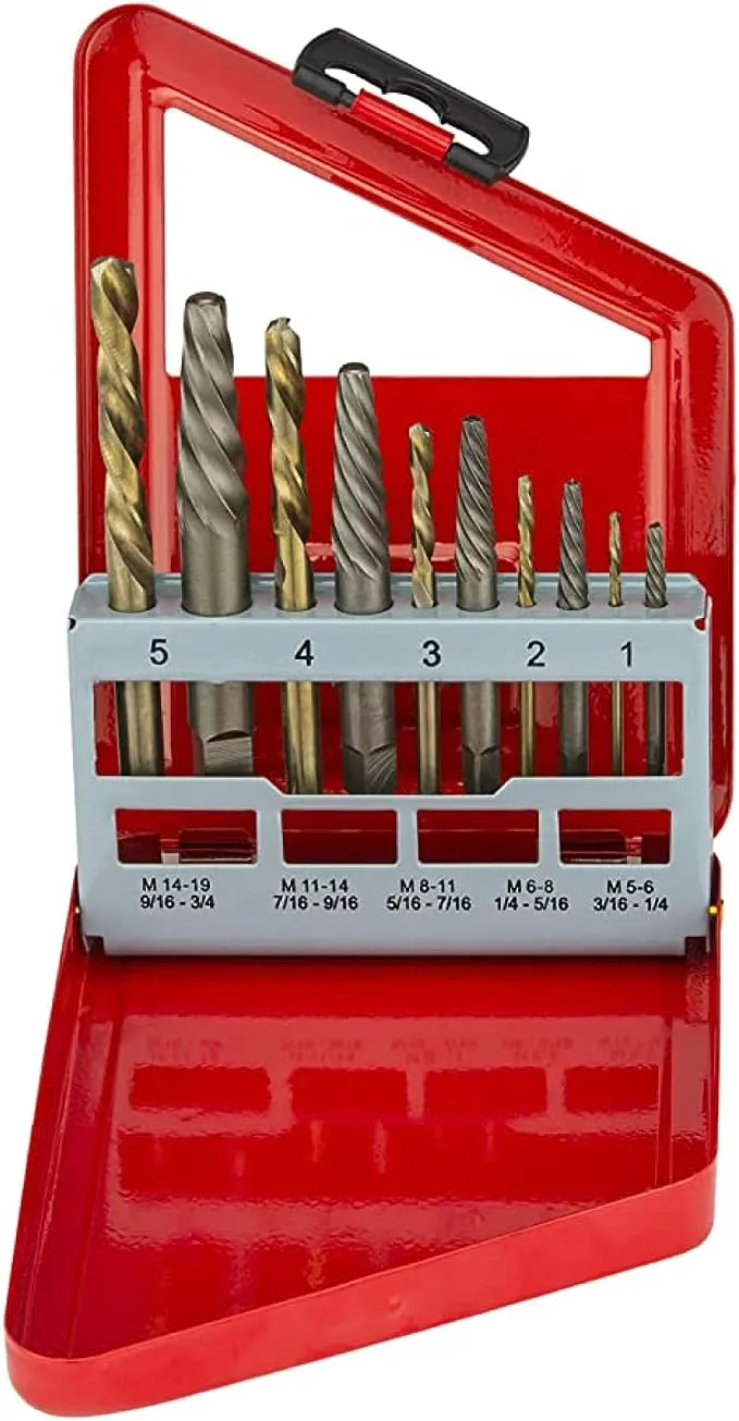 NEIKO 01925A Screw-Extractor And Left-Hand Drill-Bit Set, HSS M2 Steel Drill Bits, Alloy Spiral Flutes, Reverse Drill-Bit And Bolt Extractor, Easily Remove Stripped Screws And Broken Bolts, 10 Pieces