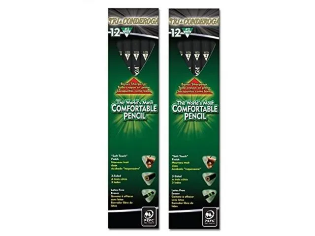 Dixon Tri-Conderoga Triangular #2 Pencils Wood-Cased Black 2 Packs of Pack of 12 (22500) (Bundle)