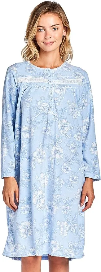 Casual Nights Women's Long Sleeve Micro Fleece Cozy Floral Night Gown