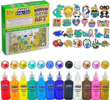 KOKO AROMA Create Your Own Suncatchers for Window Hanging – 24-Pack Window Glitter Art Suncatcher Kit with 12 Colors – Arts and Crafts for Kids