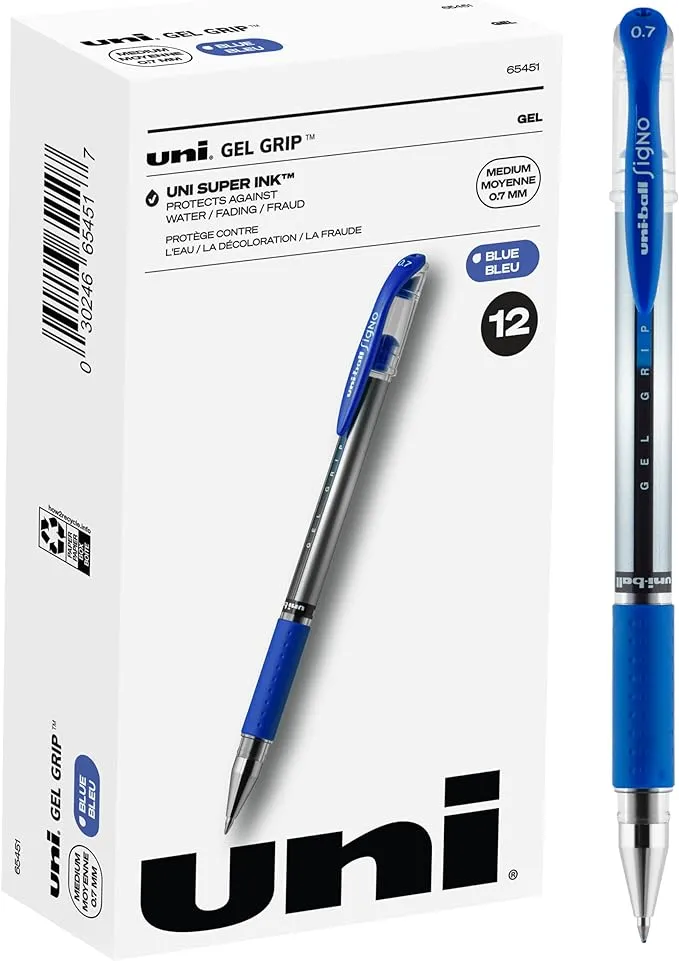 Uni-Ball Signo Gel Grip Pen, Blue - 12 Pack