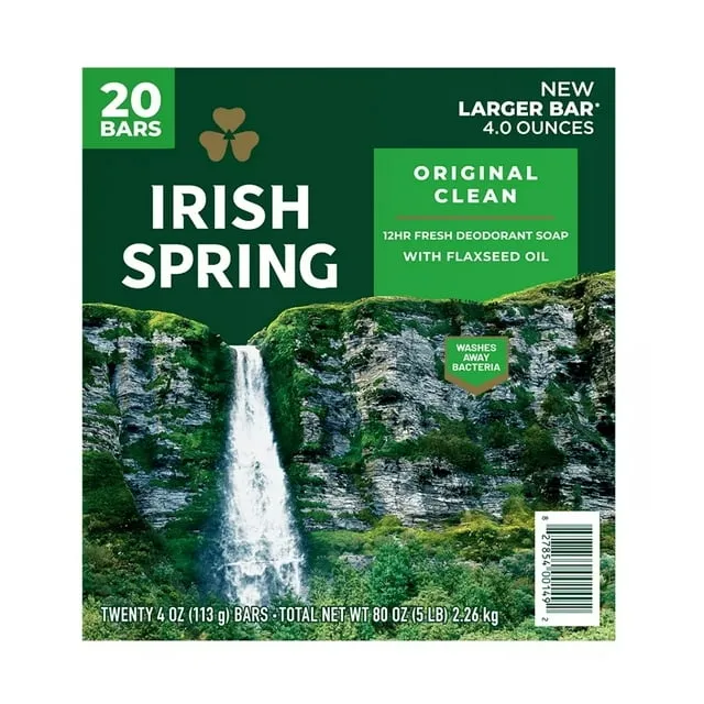 Irish Spring Original Clean Bar Soap for Men, 4 Ounce (Pack of 20)