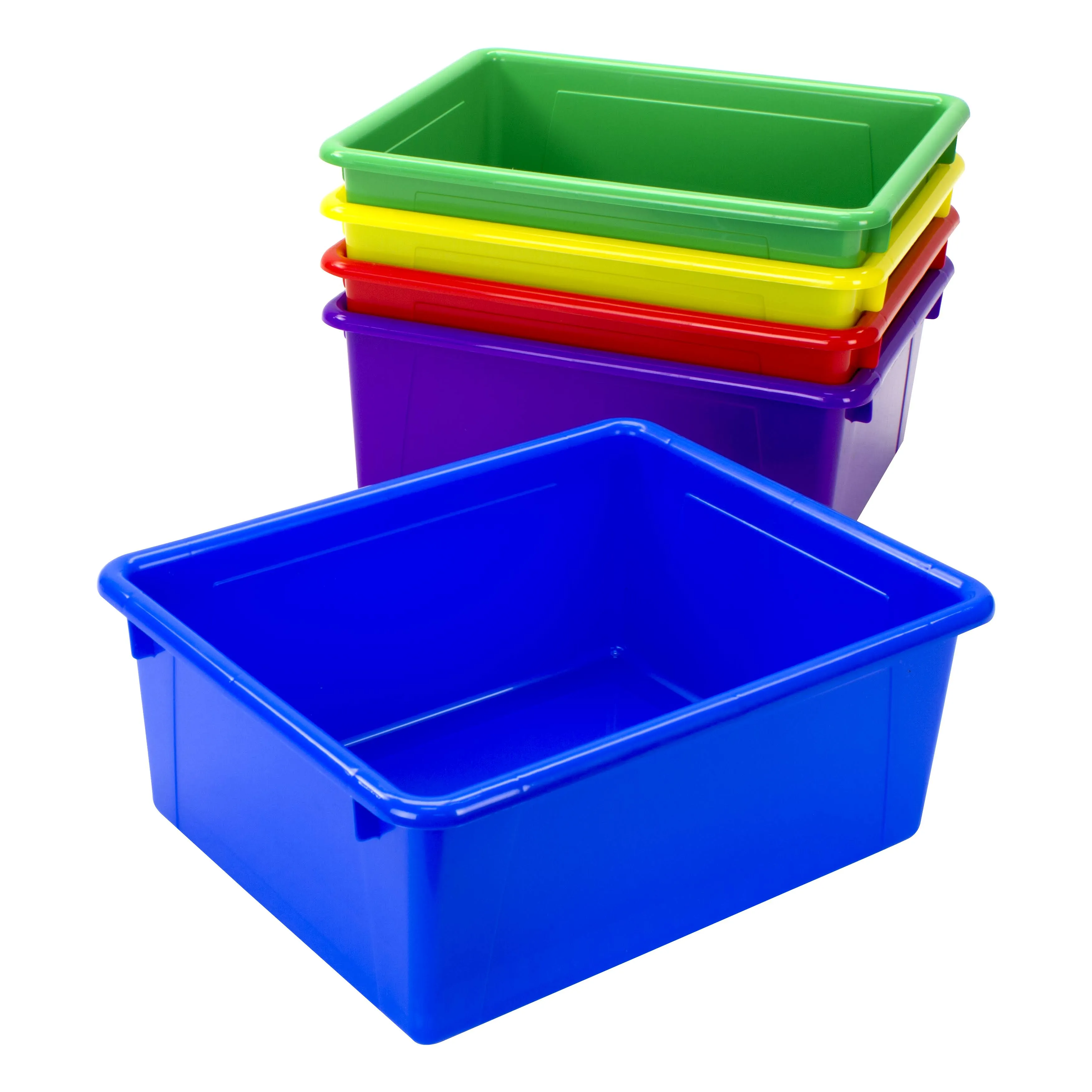 Storex Letter Size Deep Storage Tray – Organizer Bin for Classroom, Office and Home, Assorted Colors, 5-Pack (62530U05C)