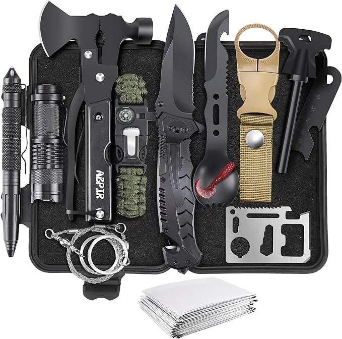 Gifts for Men Dad Husband Boyfriend Him, Survival Kits, 14 in 1 Survival Gear Camping Essentials Cool Gadgets for Camping Hiking Wilderness Adventures and Disaster Preparedness