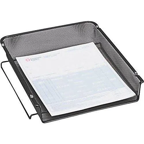 1InTheOffice Stackable Letter Tray Matte Black Wire Mesh Front-Load Letter Tray