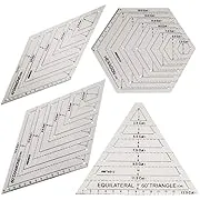 4Pcs Quilting Ruler, with 60 Degree Triangle and Diamond, 45 Degree Diamond, Hexagon Shape Templates, Transparent Patchwork Sewing Cutting Craft Ruler DIY Tools