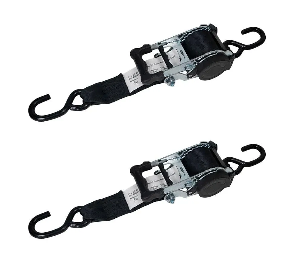 Mytee Products (2 Pack) 2" x10' Auto Retract Ratchet Straps | Quick N Easy Retractable Ratchet Straps w/Coated S Hook Tiedowns for Motorcycles, ATVs