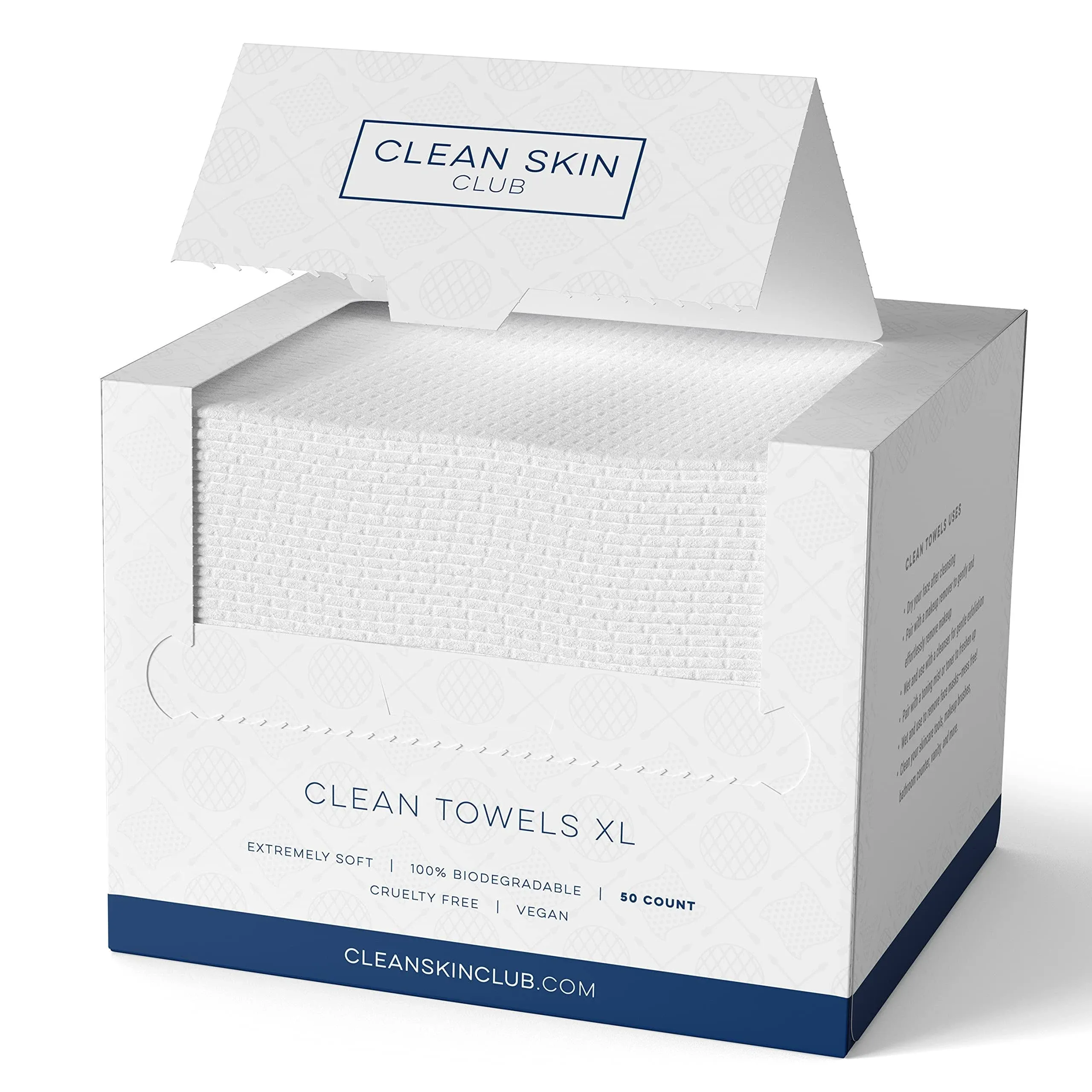 Clean Skin Club Clean Towels | Worlds 1ST Biodegradable Face Towel | Disposable Makeup Removing Wipes | Dermatology Tested & Approved | 100% Organic & Cruelty Free | Super Soft For Sensitive Skin (25CT)