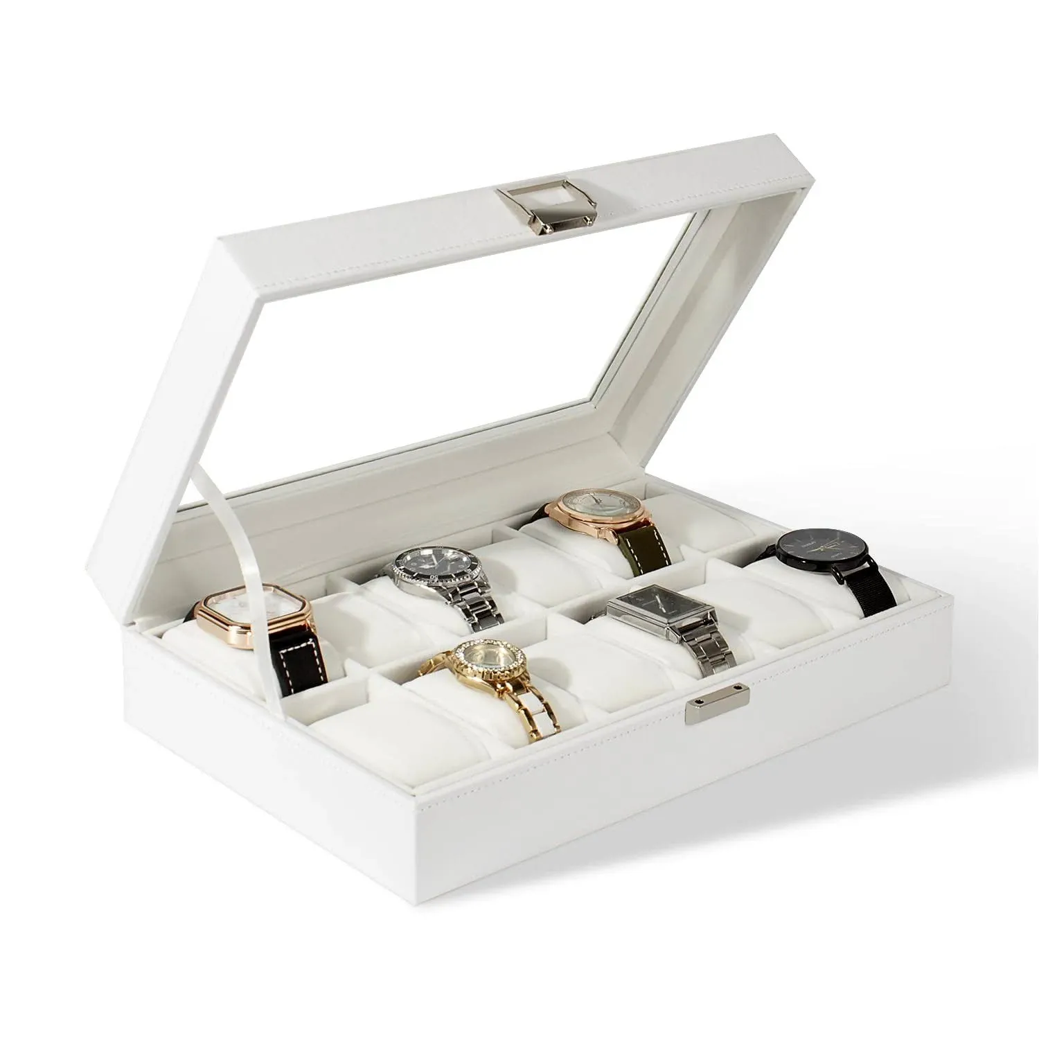 Guka Watch Box 12 Slot Case Real Glass Organizer with White