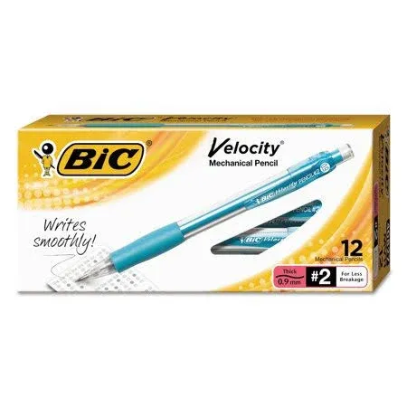 BIC MV11-BK Velocity Mechanical Pencil, HB #2, 0.90 mm, Blue Barrel, Refillable