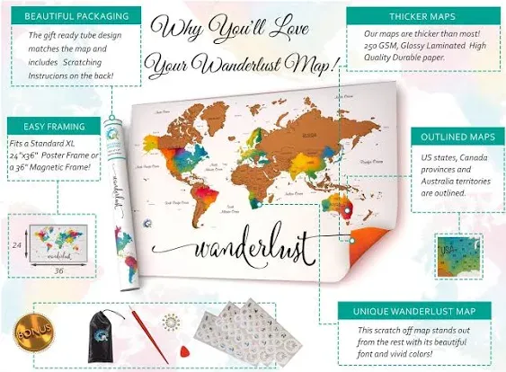 Scratch Off Map of The World Deluxe Watercolor Wanderlust Edition XL