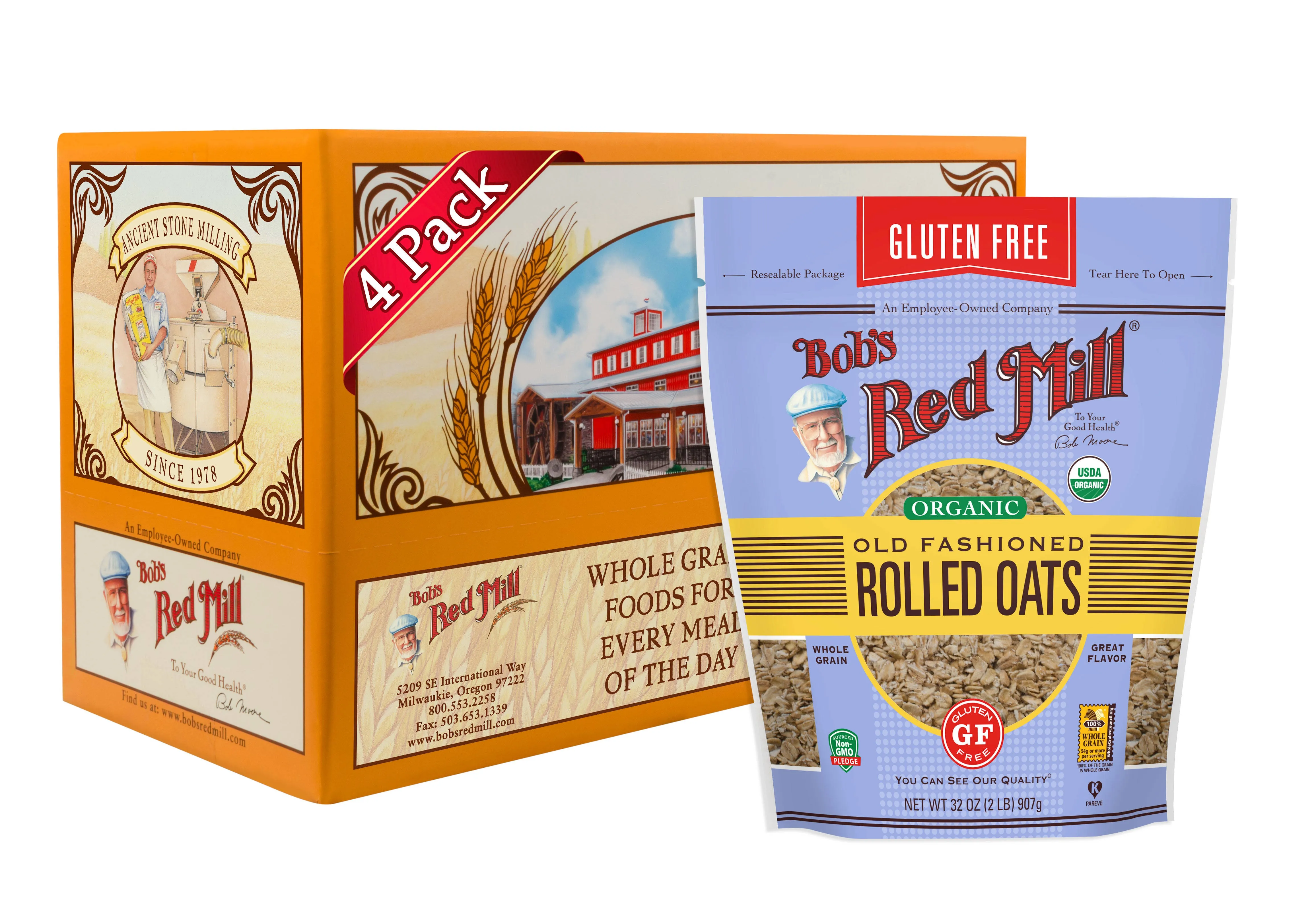 Bob's Red Mill Gluten Free Organic Old Fashioned Rolled Oats, 32-ounce (Pack of 4)