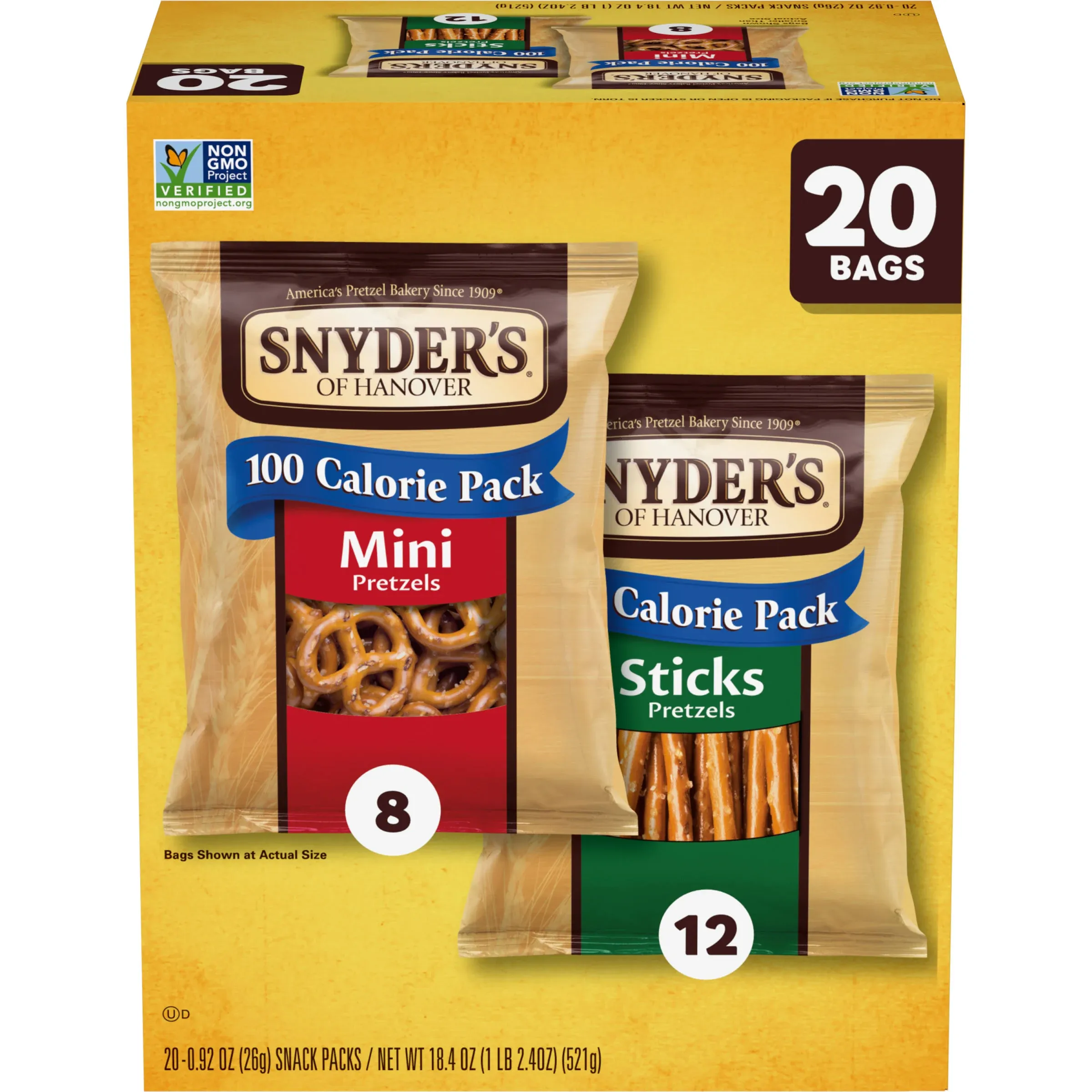 Snyder's of Hanover Mini & Sticks Pretzels Variety pack (18.4 oz, 20 ct)