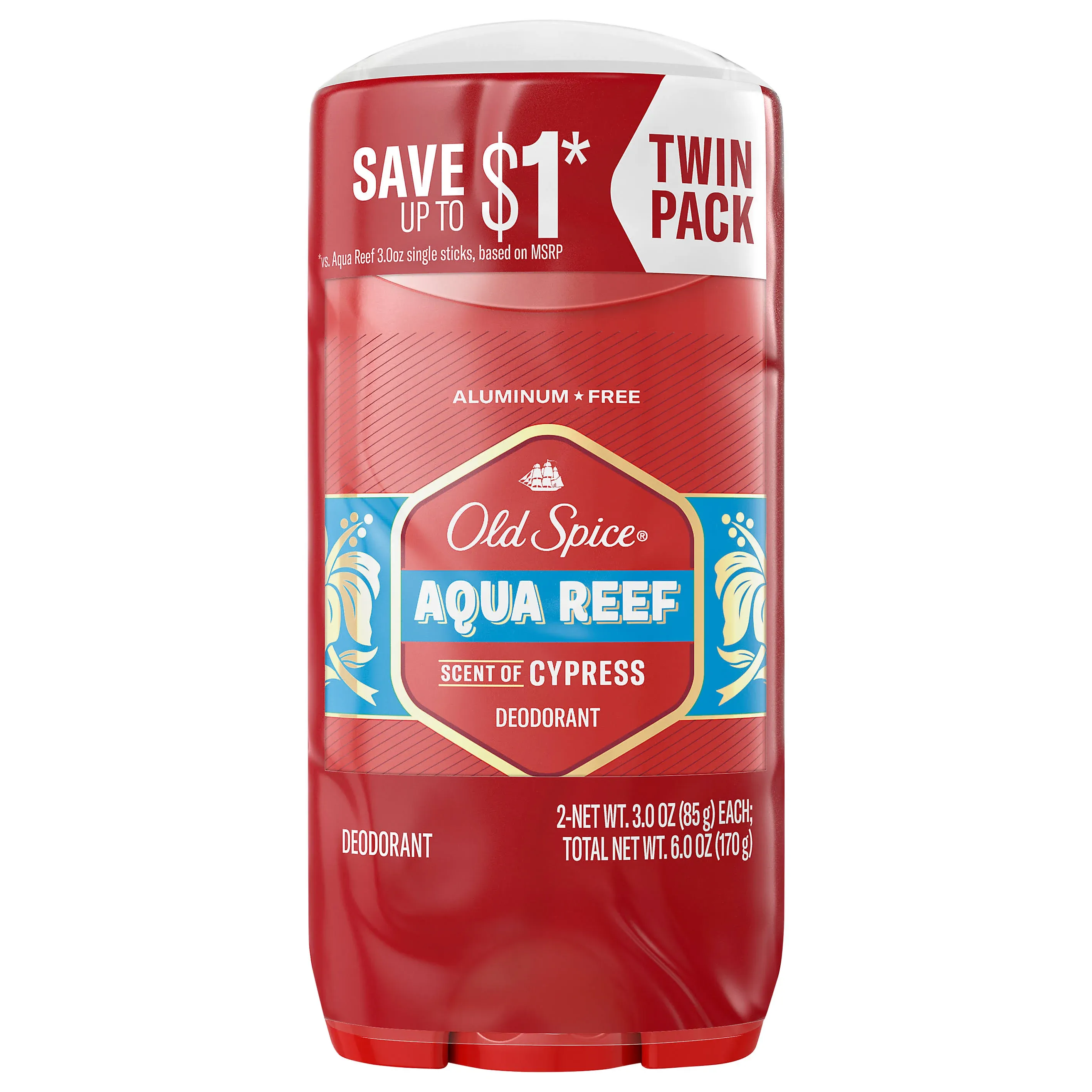 Old Spice Deodorant, Aqua Reef, Twin Pack - 2 pack, 3.0 oz tubes