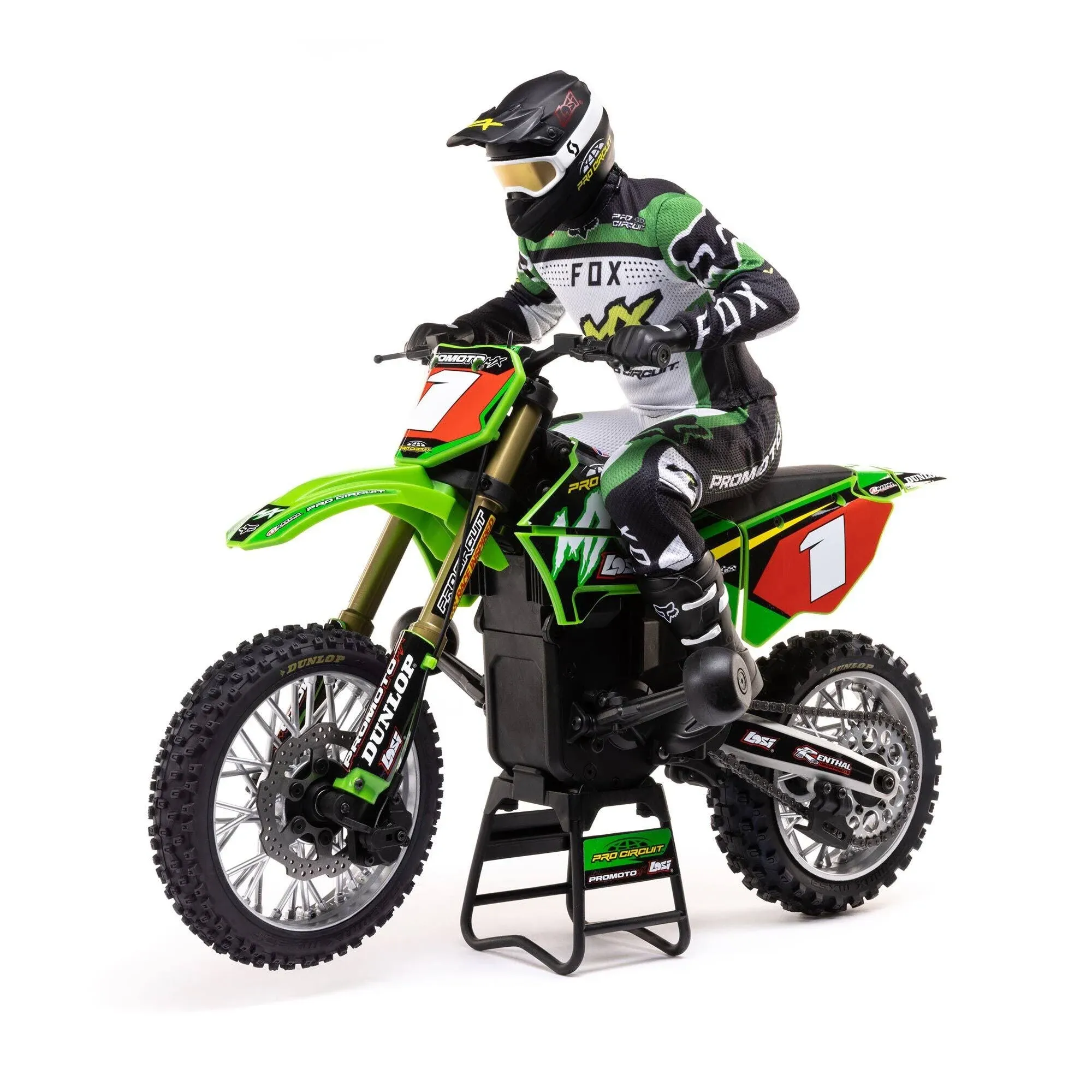 Losi RC Motorcycle Promoto-MX 1/4 Motorcycle Ready-to-Run Combo Includes Battery and Charger Pro Circuit LOS06002 Green