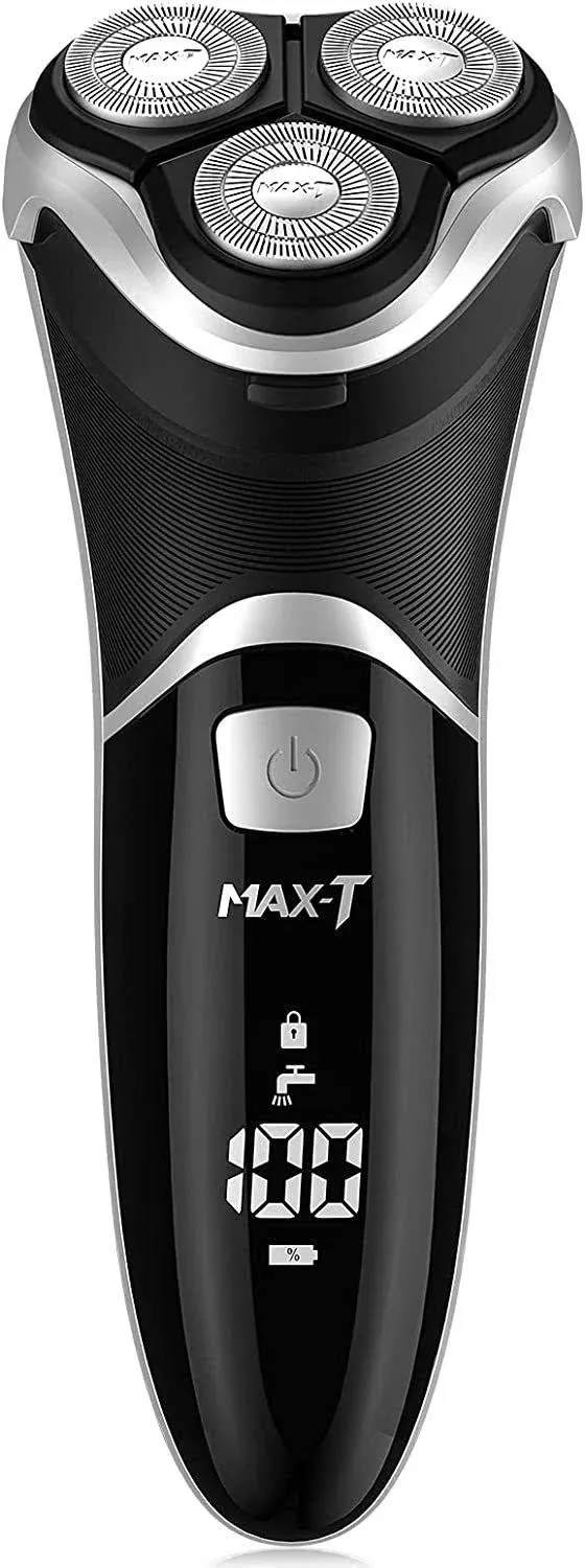 Men's Electric Shaver MAX-T Corded and Cordless Rechargeable 3D Rotary Shaver Razor for Men with Pop-up Sideburn Trimmer Wet and Dry with Wall