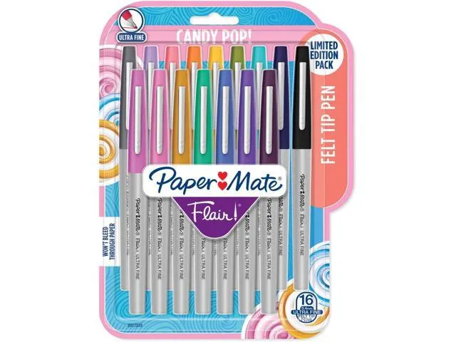 Paper Mate Flair Candy Pop Felt Tip Pen, Ultra Fine Point, Assorted Colors - 16/Pack