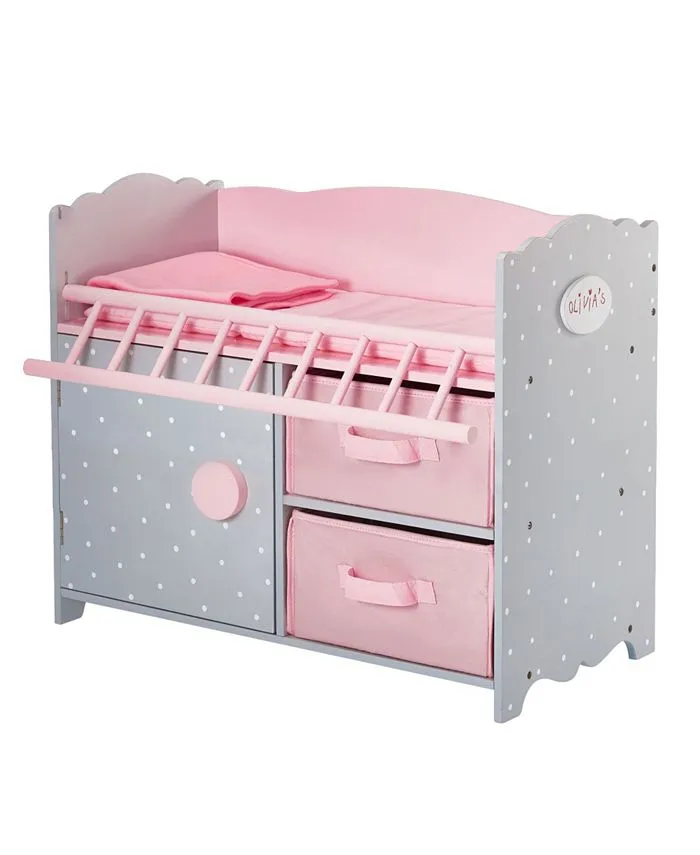 Olivia's Little World Polka Dots Princess Baby Doll Crib with Cabinet