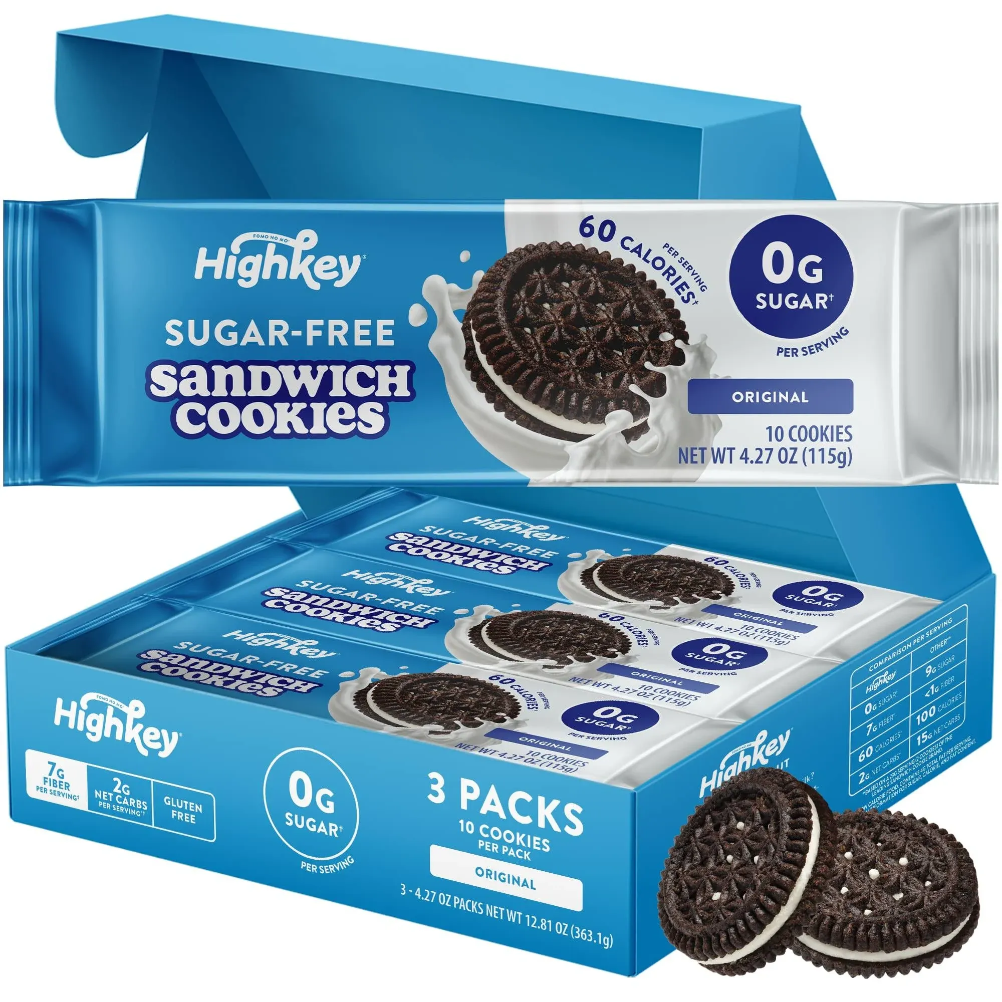 Highkey Sugar Free Snacks Sandwich Cookies - Keto Snack Healthy Snacks Sugar Free Cookies Gluten Free Snacks Low Carb Snack Low Calorie Foods Keto de