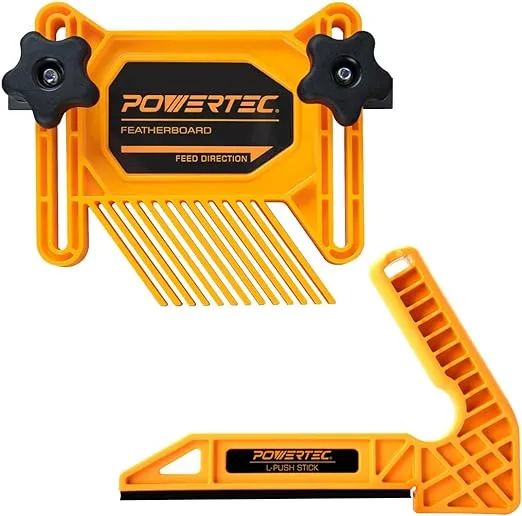 POWERTEC 71555 2-pc Universal Featherboard and L-Shaped Table Saw Push Stick Woodworking Safety Kit