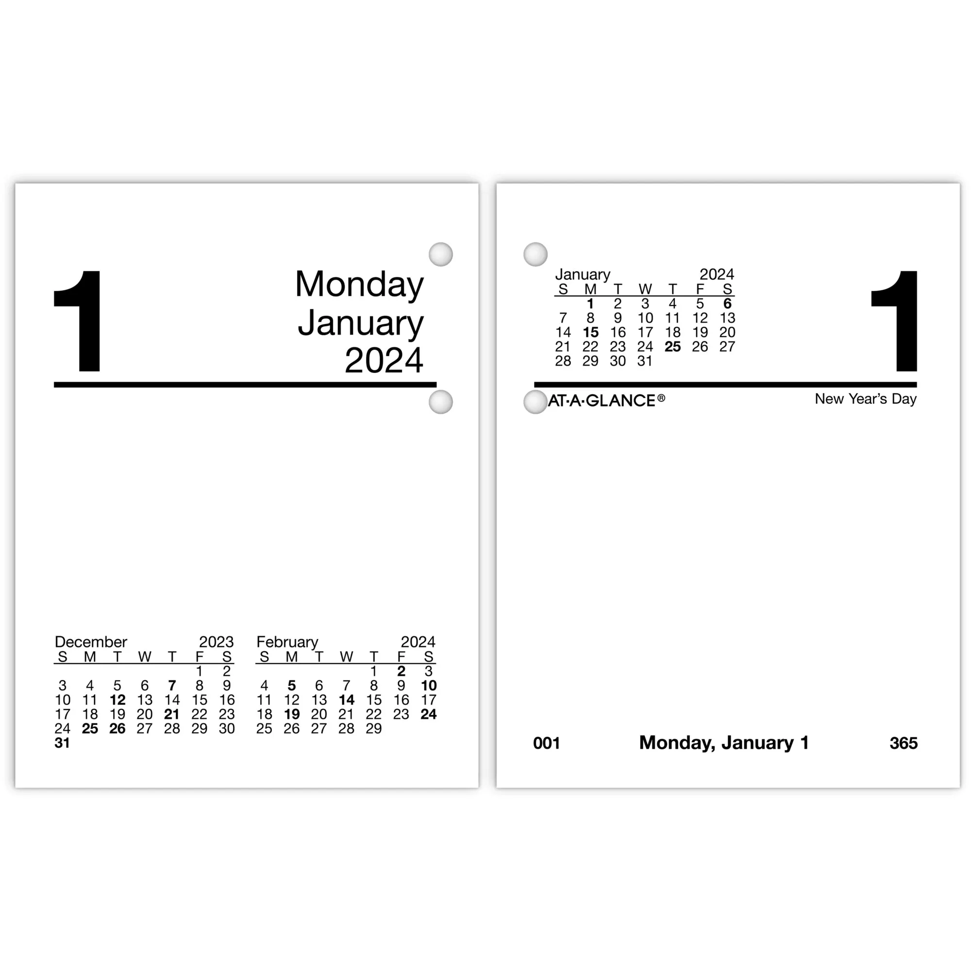 2024 AT-A-GLANCE 3.75&#034; x 3&#034; Daily Desk Calendar Refill White/Black (E919-50-24)