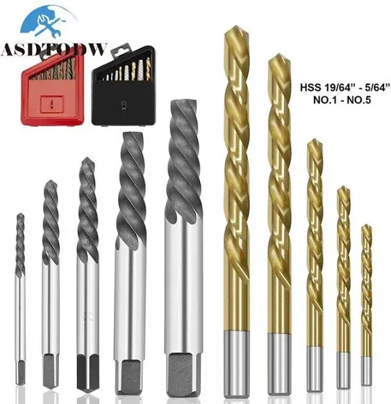 Screw Extractor And Left Hand Drill Bits Set Bolt Remover Reverse Cobalt Drill ...