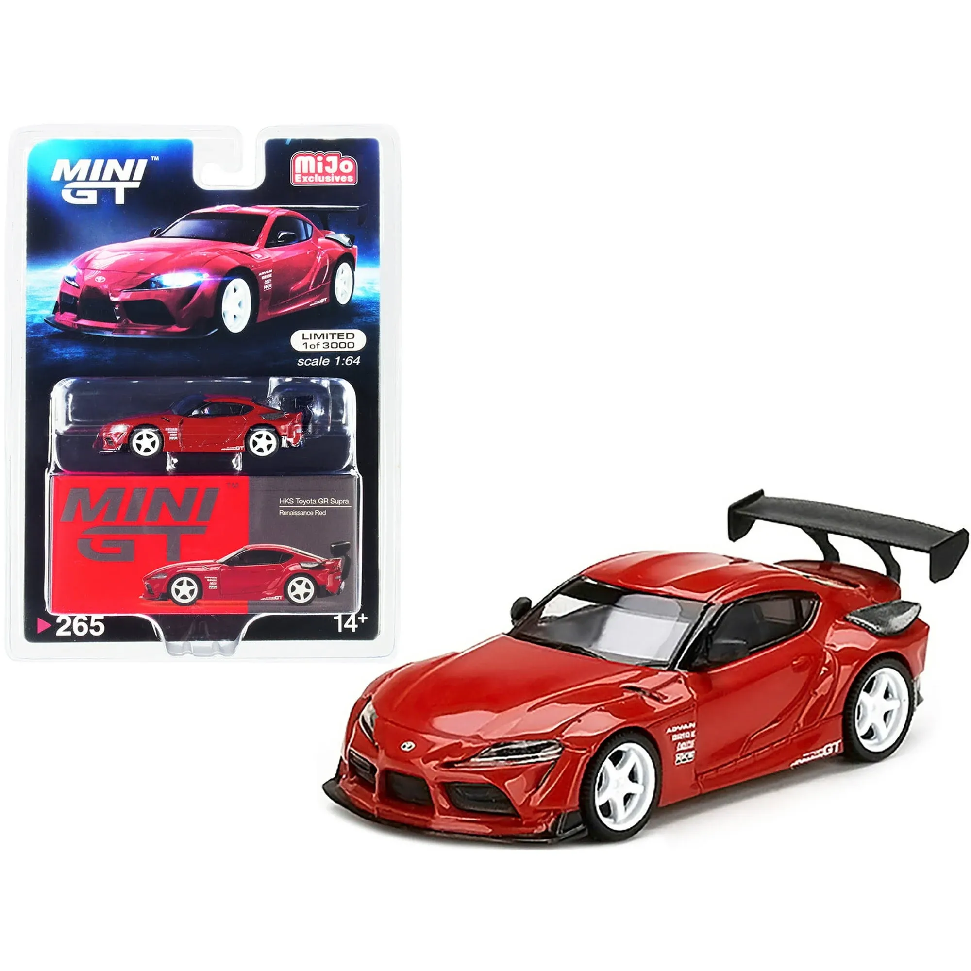 Toyota Gr Supra HKS Renaissance Red w/Carbon Accents & White Wheels Ltd Ed 1/64 Diecast Model Car by True Scale Miniatures