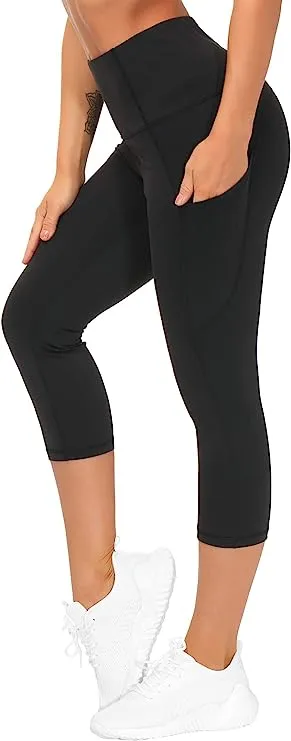 The Gym People Thick High Waist Capris Yoga Pants with Pockets, Tummy Control Workout Running Yoga Leggings for Women