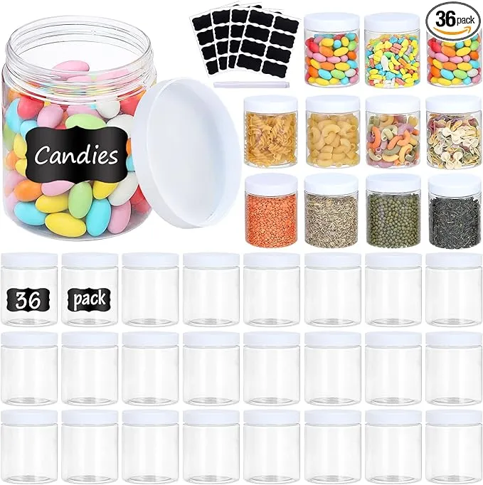 36PCS 8OZ Plastic Jars with Screw On Lids, Pen and Labels Refillable Empty Round Slime Cosmetics Containers for Storing Dry Food, Makeup, Slime, Honey Jam, Cream, Butter, Lotion (White)