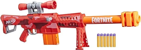 NERF Fortnite Heavy SR Blaster Scope, Big Blaster, 6 Mega Darts, 6-Dart Clip, Kids Toy Foam Blasters, Fortnite Toys for Boys and Girls