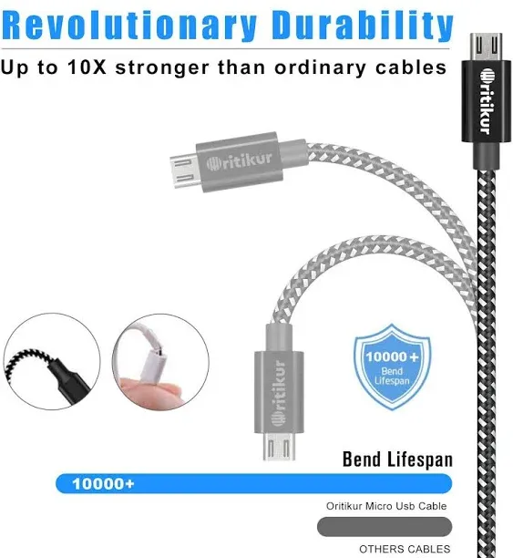 PS4 Controller Charging Cable – 2 Pack 10FT Nylon Braided Micro USB 2.0 