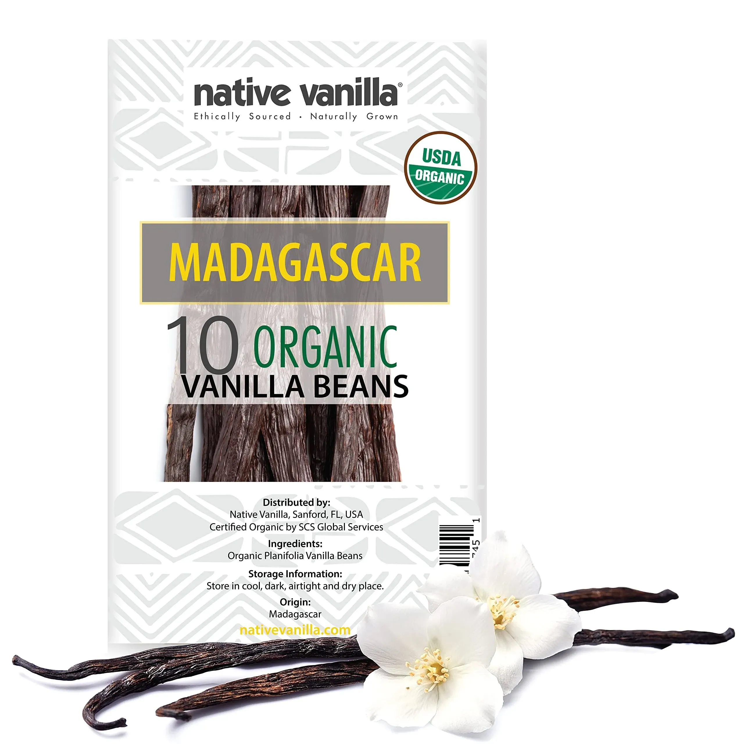 10 Organic Madagascar Vanilla Beans - Gourmet Grade A Premium Vanilla Pods - for Vanilla Extract & Baking - for Cooking, Desserts & More - 100%