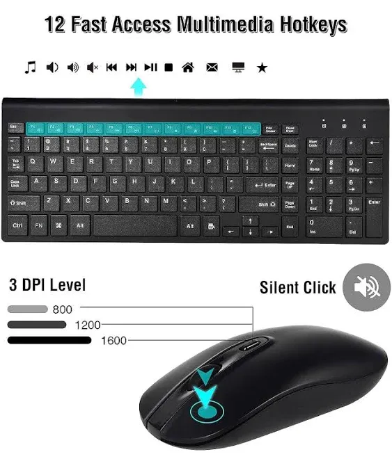 Wireless Keyboard Mouse Combo, Energy Saving Silent Ultra - Thin Full Sized Wire