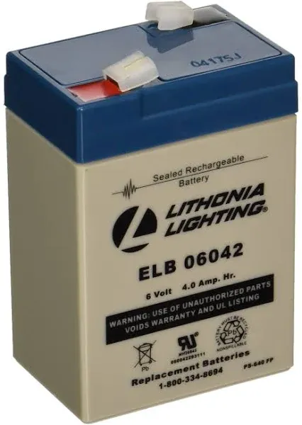 Lithonia Lighting ELB 06042 Battery Emergency Replacement Battery, 6 Volts, 250 Watts