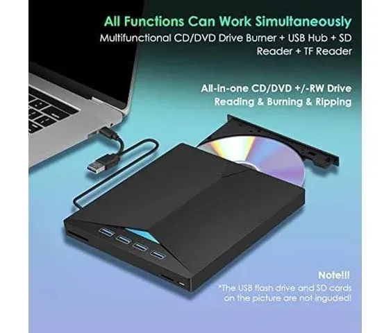 External Cd/dvd Drive for Laptop, USB 3.0 Ultra-Slim Portable Burner Writer ...